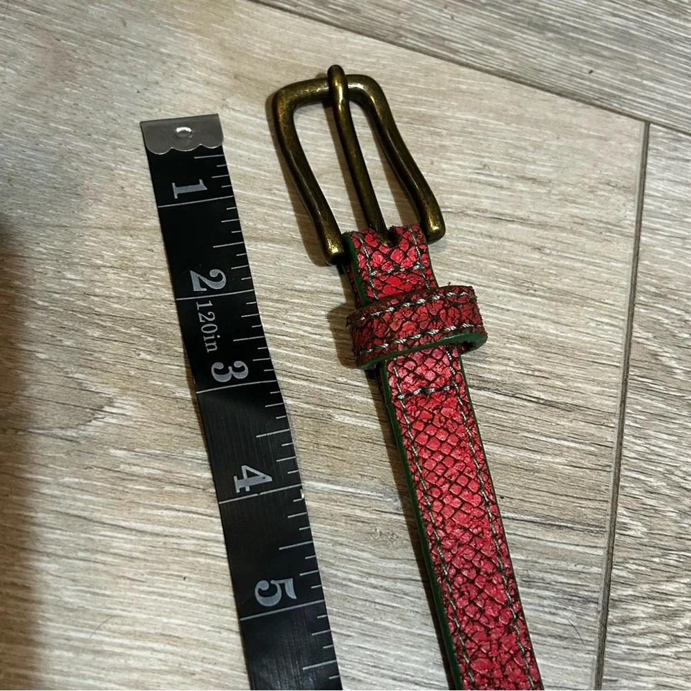 Liebeskind Berlin Coral Green Snake Embossed Leather Belt Brass Gold Buckle